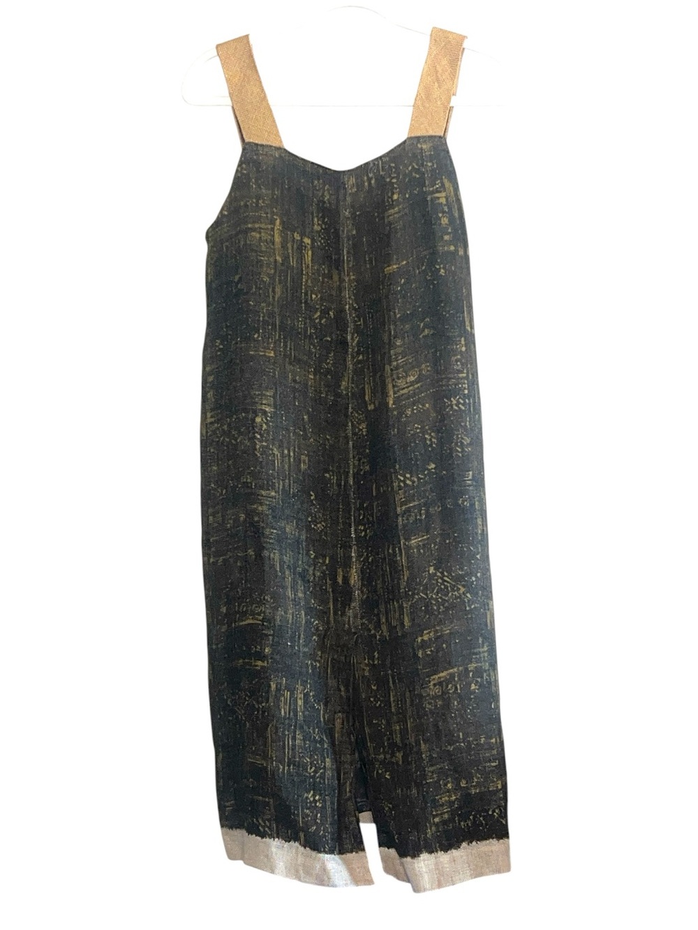 Cividini Abstract Linen Python Trim Dress Brown Gold Size 46 Italy